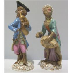 TWO MONKEY BAND FIGURES, the bagpipe player thought to be 19th Cent. Meissen - both A.F 50 - 90...
