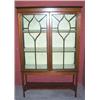 Image 1 : AN EDWARDIAN MAHOGANY DISPLAY CABINET, the two astrogal glazed doors enclosing two shelves. The pot.