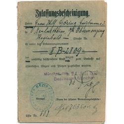 HERMANN GORING'S AUTOMOBILE REGISTRATION