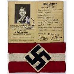 HITLER YOUTH IDENTITY CARD AND ARMBAND