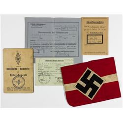 HITLER YOUTH IDENTITY DOCUMENT GROUPING AND ARMBAND