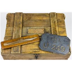 U-249 CAPTAIN'S SEA CHEST, SHIP MODEL AND WALL PLAQUE -