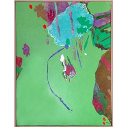 Dan Teis, Green Abstract, Painting with Collage