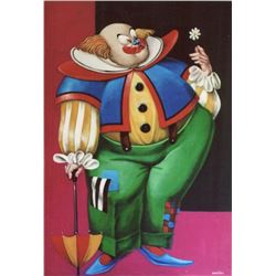 Leandro Velasco, Clown with Daisy, Oil Painting