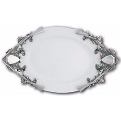 Stoneware Hunt Tray and Natural Antler Handle Carving Set