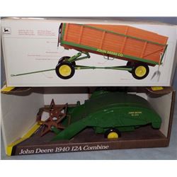 2 toys: JD 1940-12A combine, 1:16, ERTL, NIB; and JD barge wagon, 1:16, Precision Classics, NIB