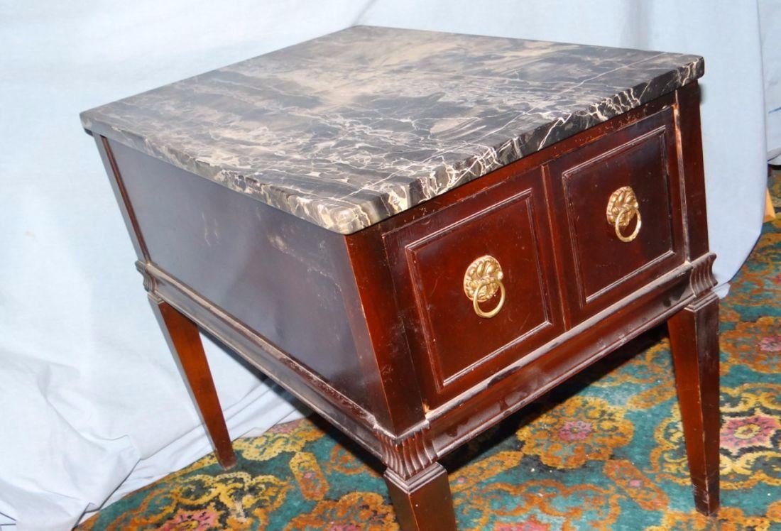 Marble top end table, black w/1 drawer