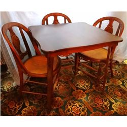 Walnut dinette set w/3 caned-seat chairs