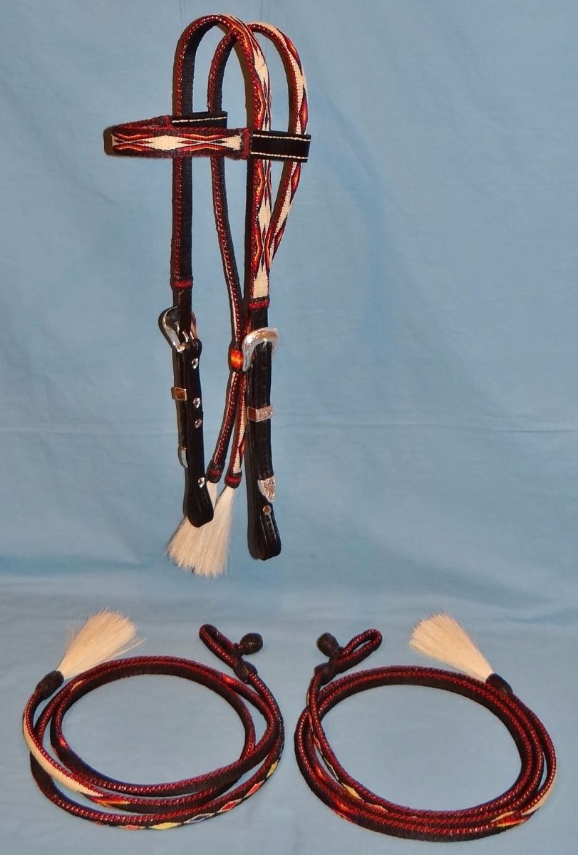 Hitched horsehair bridle, 7 ft. roundhitched reins, prison made