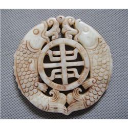 Old Jade Hand Carved Double Fish Pendant