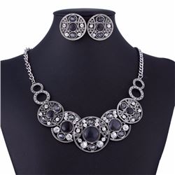 Coin Style Black bead Necklace Set