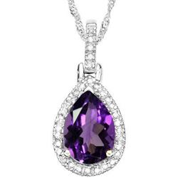 Natural Amethyst & Diamond Pendant