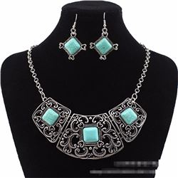 Retro Blue Turquoise Necklace earrings set