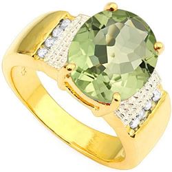 Natural Green Tea Amethyst & Diamond Ring 4.17 cts Ring