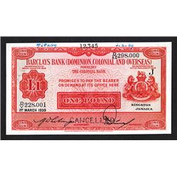 Barclays Bank (Dominion, Colonial and Overseas) Specimen Banknote.