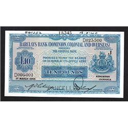 Barclays Bank (Dominion, Colonial and Overseas) Specimen Banknote.