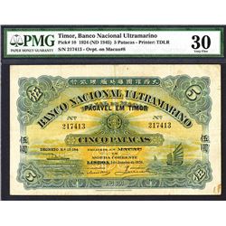 Banco Nacional Ultramarino, 1945 ND Provisional Issue Banknote.