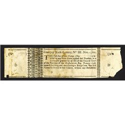 County of York Lottery, 1760.