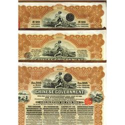 Chinese Government 5% Reorganization Gold Loan of 1913 Trio.