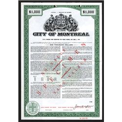 City of Montreal, 1966 Specimen Bond.