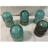 Image 1 : LOT 5 ANTIQUE VINTAGE GLASS INSULATORS ELECTRIC