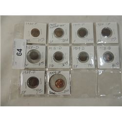 10 COIN LOT WHEAT PENNIES PENNY US COINS