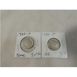 LOT 2 BUFFALO NICKELS UNCIRCULATED 1936P