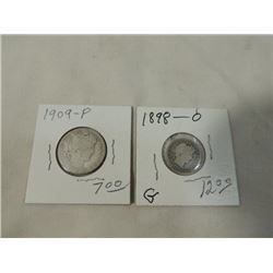 1909P LIBERTY QUARTER 18980 LIBERTY DIME