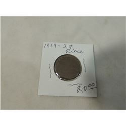 1869 2 CENT COIN PIECE UNITED STATES GOOD SHAPE