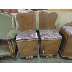 PAIR MARBLE TOP ART DECO NIGHTSTANDS TABLES