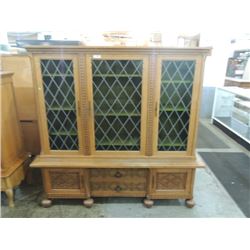 NICE ANTIQUE CHINA CABINET HUTCH LEADED GLASS