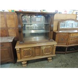 1940'S TWO PIECE CHINA CABINET ETCHED DOORS