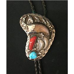 Vintage Navajo Bolo With Bear Claw