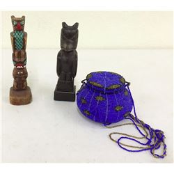 Pair of Totems and Beaded Jar