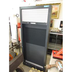 Roll front metal cabinet