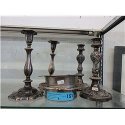 Victorian silver plate candle sticks & coasters