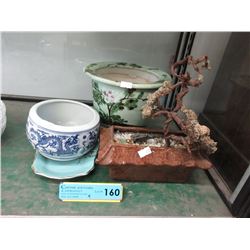Oriental plant pots & Old Foley pin dish