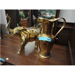 Brass elephant & jug