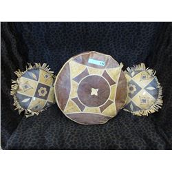 2 Vintage Leather Cushions & 1 Ottoman