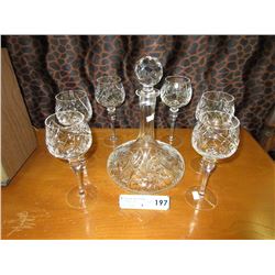 Pinwheel Crystal Ships Decanter with 6 glasses