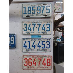 5 x 1960's BC licence plates