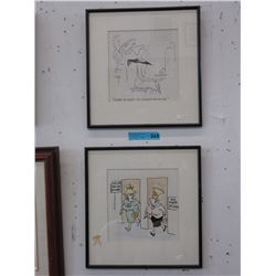 2 Framed cartoon prints