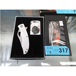4 New folding knives - 2 with lighters