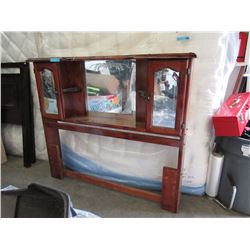 Double size wood headboard with storage - used