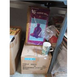 Case of new coffee mugs & 3 cases of tissue bells