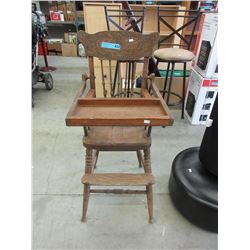 Antique Canadiana Oak Press Back Highchair