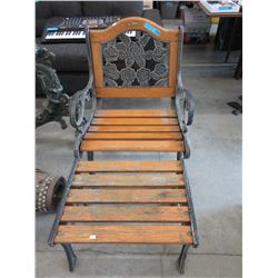 Metal framed patio chair with stool