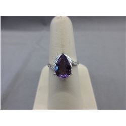 4 CT Pear Cut Amethyst & Diamond Dinner Ring