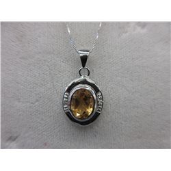1.75 CT Oval Citrine & Diamond Pendant & Chain
