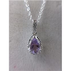 .85 CT Pear Cut Amethyst & Diamond Necklace